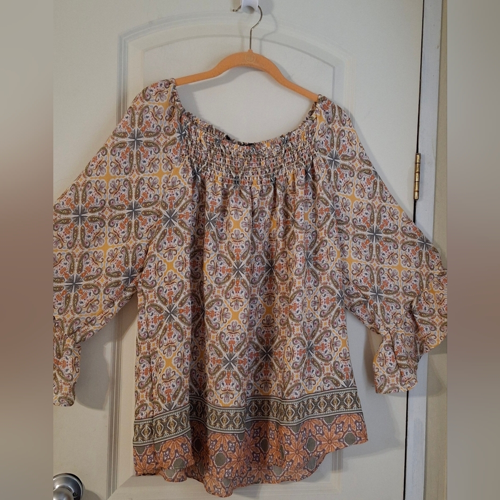 Zac & Rachel pluse size paisley print 1X women blouse lighweight boho profesiona